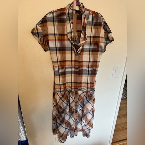 Lafayette 148 Angelique Plaid Tiered Maxi Dress Belted Linen Cotton Medium EUC - Picture 3 of 7